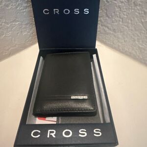 Cross Brand Folded Card Case Black Leather Bifold Minimalist New In Box